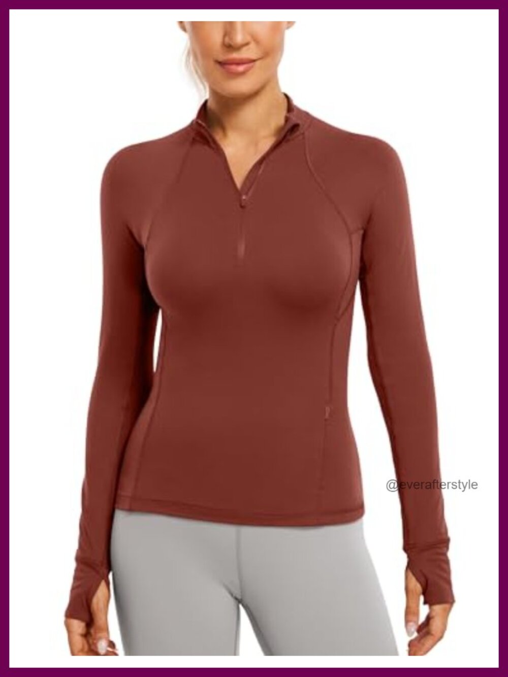 Brushed Half Zip Long Sleeve Pullover Top Slim Fit Yoga Workout